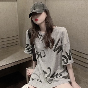 灰色短袖t恤夏季女装欧洲站高端欧货韩国东大门宽松大版体恤上衣