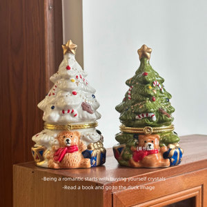 「无聊了 送ta个小熊圣诞树」可爱陶瓷首饰盒收纳罐装饰摆件礼物