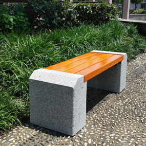 园林大理石防腐实木公园椅度假村景区户外休闲石凳椅子坐凳排椅