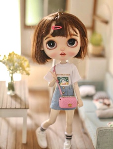 blythe小布ob24 azone19关节可儿娃娃衣服牛仔半身短裙 白/蓝