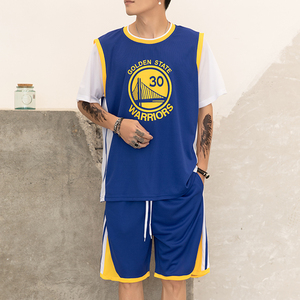 假两件宽松t恤男勇士队库里30号同款短袖球衣夏季潮牌nba篮球队服