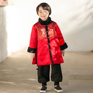 汉服男童冬装宝宝拜年服中国风儿童中式新年唐装加绒加厚过年棉袄