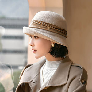 羊毛渔夫帽女2022年秋冬季新款百搭洋气时尚毛线帽子日系韩版盆帽