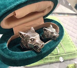 香港gucci古奇 925纯银狼头款男女生戒指情侣戒指礼物 大小款