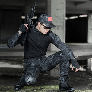 户外黑色蟒纹迷彩服套装男修身战术蛙服军迷cs野战作训服