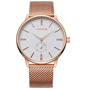 威顿(veadons)手表女士 优雅钢带男女表防水防划石英表 简约时