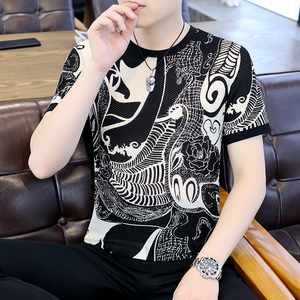 镂空透气打底衫上衣服男士潮流ins性感痞骚气冰丝短袖t恤1人付款48