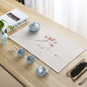 手绘水墨画日式小茶席茶旗茶席棉麻茶杯垫禅意桌旗亚麻中式定制