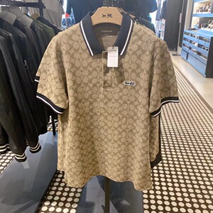 考拉美国代购 coach/蔻驰奥莱新款v领男士短袖t恤polo衫夏季潮流