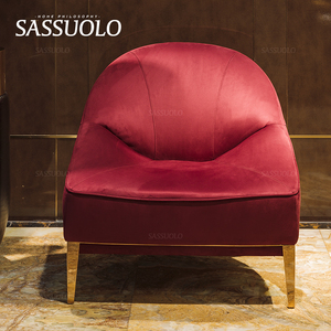 萨索罗/意式轻奢紫红色绒布磨砂布艺休闲单椅沙发visionnaire家具