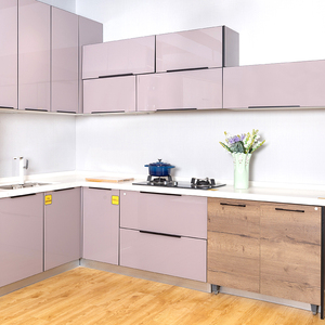 米杜定制整体橱柜厨房玻璃钛晶厨柜门板石英石台面小户型l型橱柜