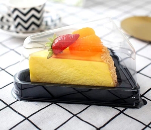 加厚三角8寸切块慕斯蛋糕榴莲芒果草莓千层包装盒带叉透明吸塑盒