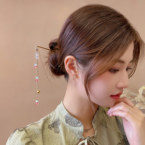 丸子头汉服发簪高级感双截棍簪子流苏古风旗袍发饰日常头饰盘发夏