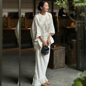 夏季欧货漂亮时尚职业新中式白色上衣半身裙套装女气质韩版高级感
