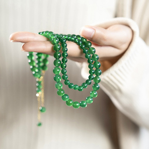 绿玛瑙项链新中式锁骨链小米珠翡翠绿色串珠送妈妈母亲节礼物洛安