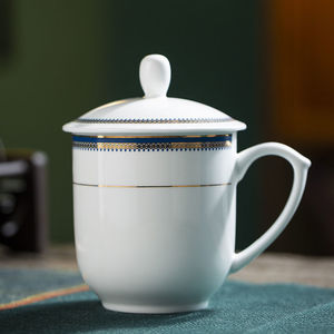 茶杯景德镇陶瓷带盖带把手水杯家用杯子宾馆直身会议室马克杯定制
