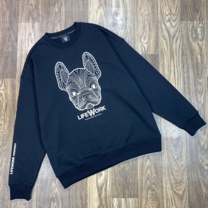 潮牌lifework情侣款圆领套头卫衣 春秋法斗犬图案休闲运动t恤