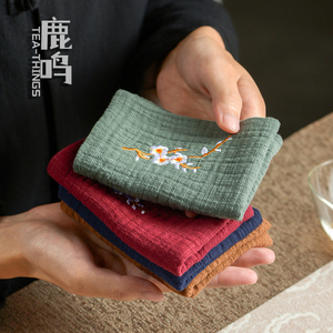 中式梅花刺绣棉麻茶巾吸水加厚养壶茶布毛巾茶台茶布茶艺茶具桌抹