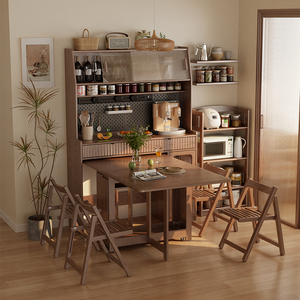 实木餐边柜餐桌一体靠墙置物柜酒柜现代简约储物柜厨房带餐桌橱柜