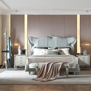 欧式法式古典别墅全实木家具蒂芙尼蓝fb12大床真皮床头柜衣帽架