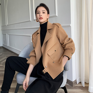 驼色双面羊绒大衣女学院风2021年新款韩版高端毛呢外套小个子短款