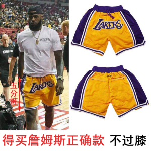 nba湖人詹姆斯同款湖人短裤男训练宽松复古休闲篮球裤运动五分裤