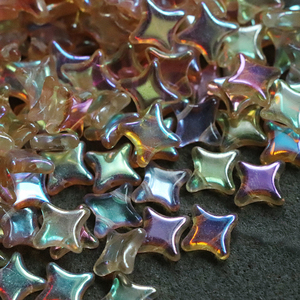 10mm捷克珠双孔浅黄镀彩星星四角星珠耳环琉璃珠手作diy饰品配件