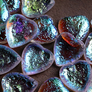 23x26mm捷克3色蚀刻幻彩大爱心桃心古董珠琉璃珠手工饰品diy配件