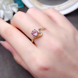 彩色宝石戒指空托圆形6*6mmDIY定制天空蓝托帕石紫水晶戒指女指环