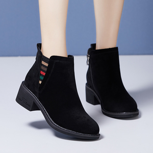 马丁靴女短靴粗跟2021新款秋冬季真皮中跟单靴厚底加绒雪地靴女鞋