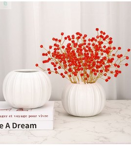 南瓜花瓶白瓷大肚高级感适合放干花的小花瓶子矮款高级感餐桌摆放