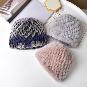 新款编织獭兔毛皮草帽子女士秋冬季加厚保暖菠萝帽毛线帽