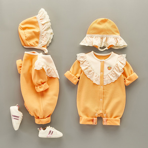 满月婴儿春装女宝宝连体衣春秋季套装公主洋气百天两个月女孩衣服