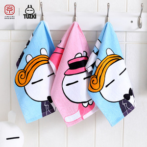 三条装 京京毛巾狮子兔子卡通儿童毛巾 双层布艺纱布全棉洗脸童巾