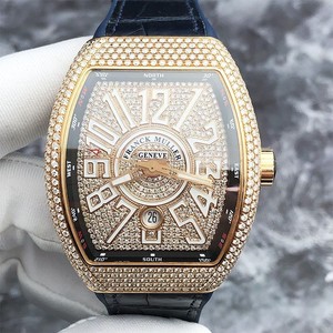 正品法兰克穆勒v45系列18k玫瑰金后镶钻满天星日期机械手表男