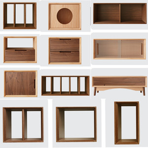 实木书柜组合格子柜落地书架方格柜储物柜矮柜定制木柜简约床头柜