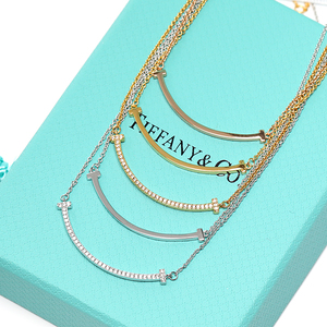 tiffany蒂芙尼笑脸项链女18k玫瑰金满钻时尚锁骨链吊坠smile系列