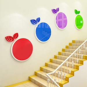幼儿园楼梯墙面装饰公告栏墙贴3d立体环创材料走廊环境布置照片墙