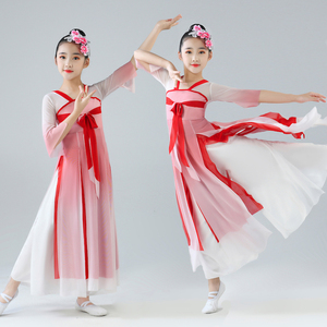 儿童古典舞演出服飘逸中国风舞蹈服装女童古风汉服表演扇子舞万疆