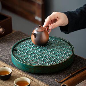 小茶盘一人用圆形茶盘家用简易陶瓷功夫茶具干泡盘小型储水式沥水