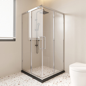 l型淋浴隔断不锈钢直角玻璃浴屏卫生间干湿分离简易推拉门淋浴房