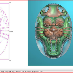 jd浮雕图精雕图新款虎头老虎头玉雕小件挂件挂坠门花电脑雕刻图