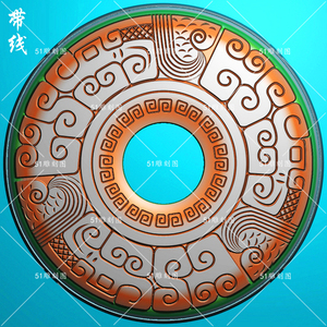 精雕图jdp灰度图bmp玉璧玉雕浮雕木雕石雕gjk-074仿古回纹平安扣