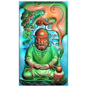 精雕图jdp浮雕玉雕佛挂牌bmp灰度图gfl-014达摩罗汉坐禅悟道挂件