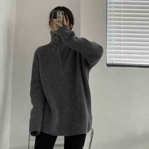 加厚高领毛衣女宽松外穿2021秋冬新款灰色复古小众慵懒风上衣外套