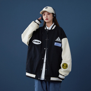 撞色款棒球服女加肥加大码宽松显瘦胖妹妹200斤中性风欧版外套潮
