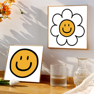 潮流smile装饰画卧室房间可爱黄色笑脸挂画ins风奶茶店背景墙壁画