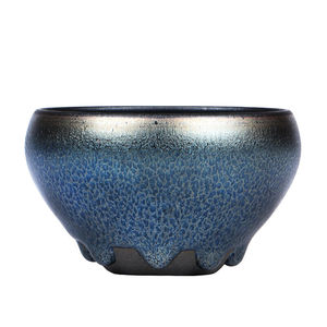 周世义木叶盏建盏蓝麒麟功夫茶杯手工主人杯油滴鹧鸪斑铁胎品茗杯