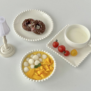 糖小姐ins白色珍珠陶瓷盘西点心盘甜品盘酸奶麦片碗法式早餐平盘