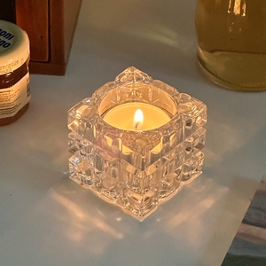 ins透明水晶玻璃方形烛台 餐桌摆件浪漫烛光晚餐装饰布置拍照道具
